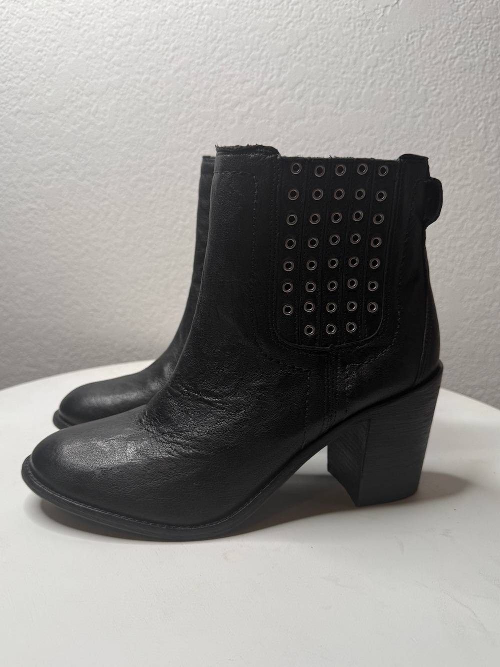 Trask Black Leather Eyelet Ankle Boots